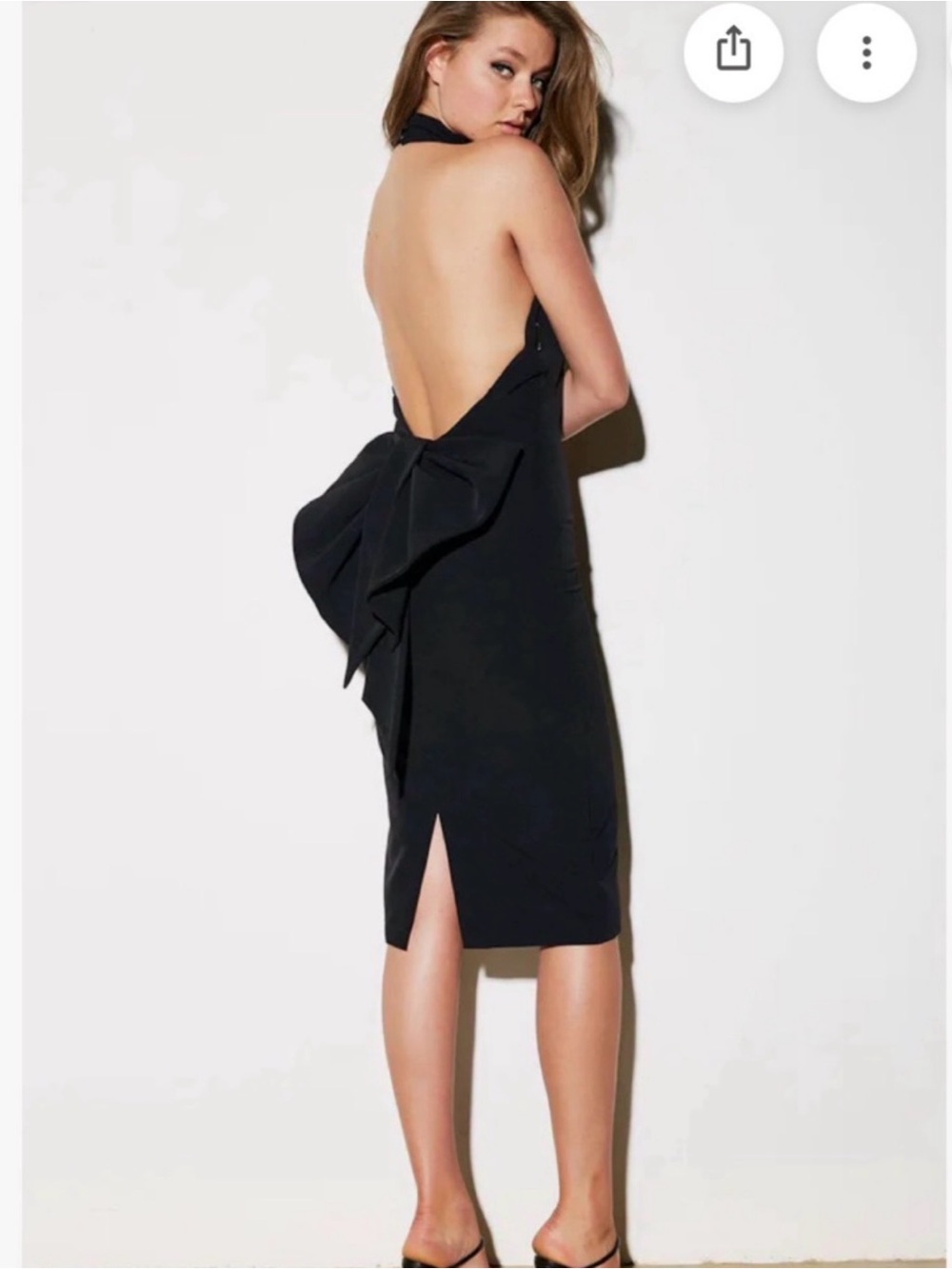Bardot Black Backless Halter Dress with Bow Accent